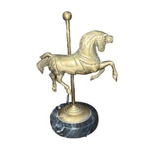Vintage Price Products Solid Brass Carousel Horse W/ marble Base 7.5”